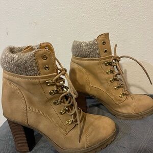 Charlotte Russe Tan Lace Up Boots with Knit Cuff